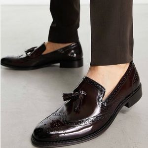 ASOS DESIGN loafers with brogue detail in polished brown leather
